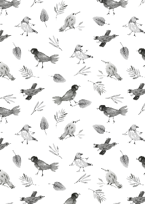 Binnengordijn met getekende vogels en bladeren