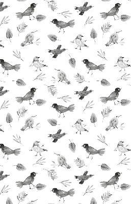 Binnengordijn met getekende vogels en bladeren