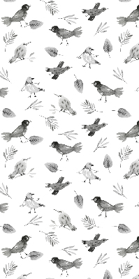 Binnengordijn met getekende vogels en bladeren