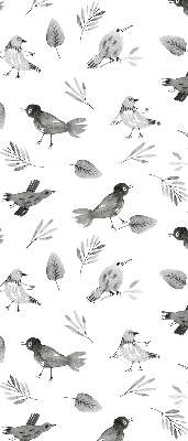 Binnengordijn met getekende vogels en bladeren
