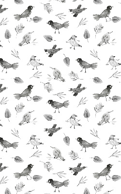 Binnengordijn met getekende vogels en bladeren