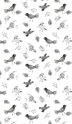 Binnengordijn met getekende vogels en bladeren