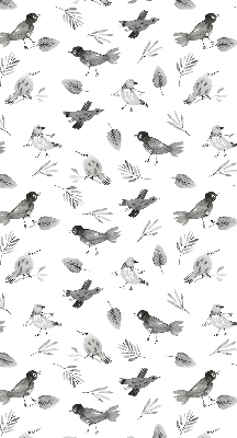 Binnengordijn met getekende vogels en bladeren