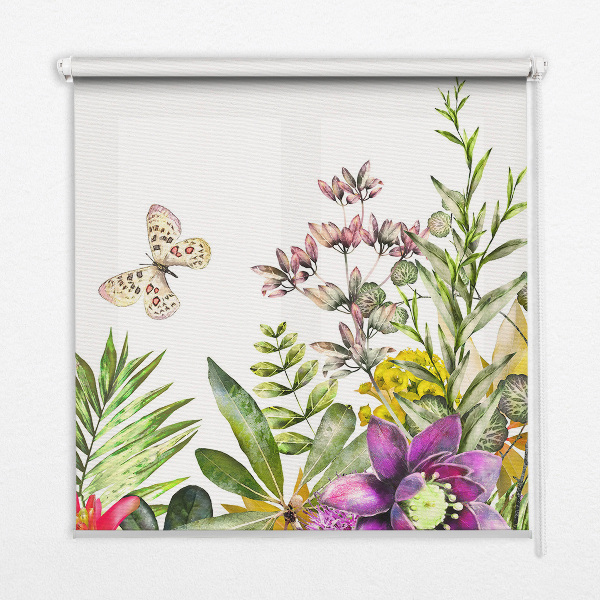 Rolgordijn voor balkondeur met bloemenmotief
