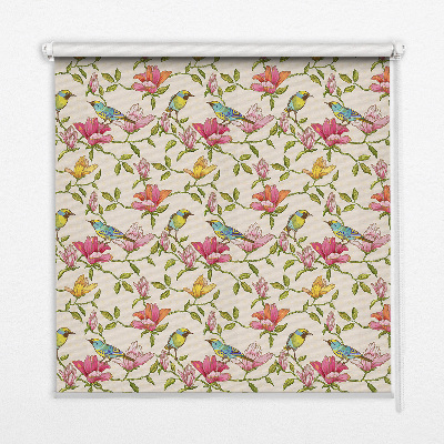 Binnenrolgordijn voor raam met vogels op bloemen