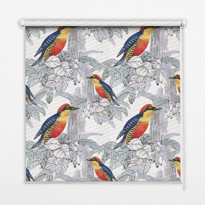 Stoffen rolgordijn met kleurrijke vogelprint
