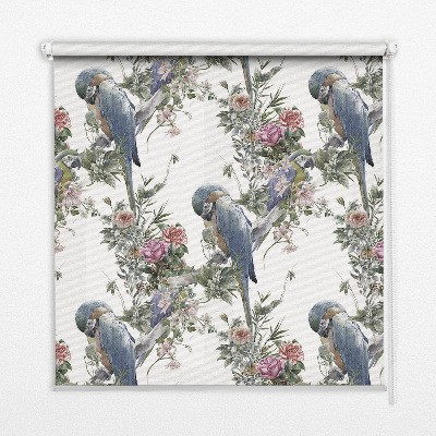 Stoffen rolgordijn met papegaaien op bloemenprint