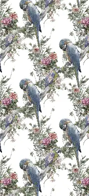Stoffen rolgordijn met papegaaien op bloemenprint