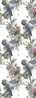 Stoffen rolgordijn met papegaaien op bloemenprint