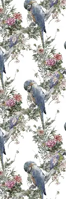 Stoffen rolgordijn met papegaaien op bloemenprint