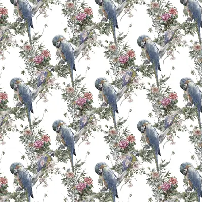 Stoffen rolgordijn met papegaaien op bloemenprint