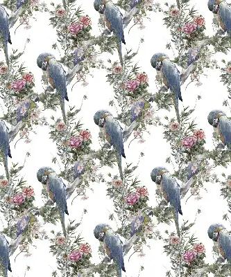 Stoffen rolgordijn met papegaaien op bloemenprint