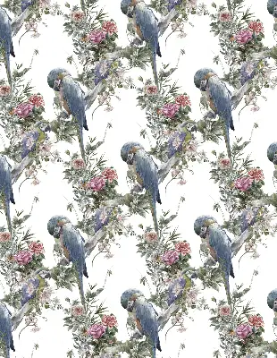 Stoffen rolgordijn met papegaaien op bloemenprint