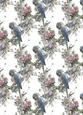 Stoffen rolgordijn met papegaaien op bloemenprint