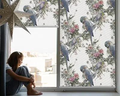 Stoffen rolgordijn met papegaaien op bloemenprint