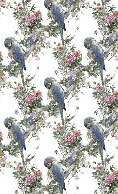 Stoffen rolgordijn met papegaaien op bloemenprint