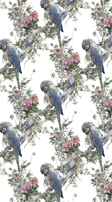 Stoffen rolgordijn met papegaaien op bloemenprint