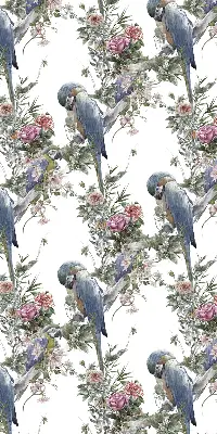 Stoffen rolgordijn met papegaaien op bloemenprint