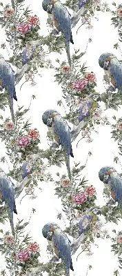 Stoffen rolgordijn met papegaaien op bloemenprint