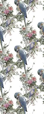 Stoffen rolgordijn met papegaaien op bloemenprint
