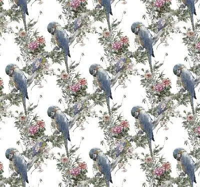 Stoffen rolgordijn met papegaaien op bloemenprint