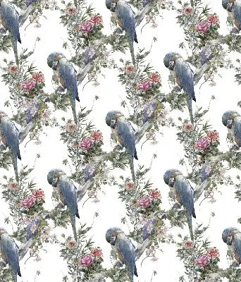 Stoffen rolgordijn met papegaaien op bloemenprint