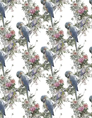 Stoffen rolgordijn met papegaaien op bloemenprint