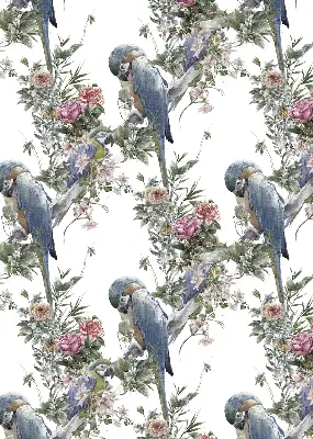 Stoffen rolgordijn met papegaaien op bloemenprint