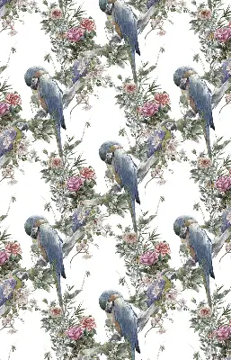Stoffen rolgordijn met papegaaien op bloemenprint