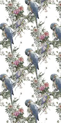 Stoffen rolgordijn met papegaaien op bloemenprint