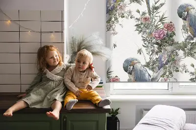 Stoffen rolgordijn met papegaaien op bloemenprint