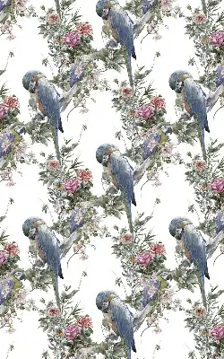 Stoffen rolgordijn met papegaaien op bloemenprint