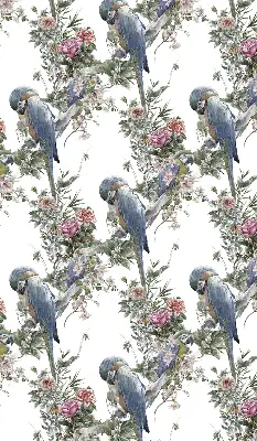 Stoffen rolgordijn met papegaaien op bloemenprint