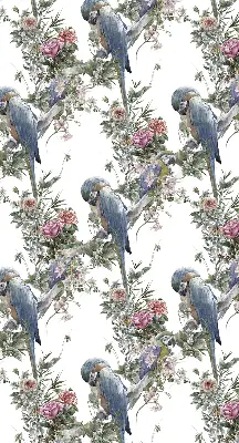 Stoffen rolgordijn met papegaaien op bloemenprint