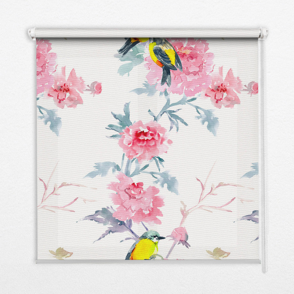 Binnengordijn met vogels op bloemen