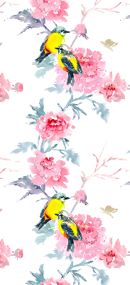 Binnengordijn met vogels op bloemen