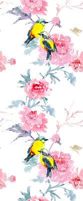 Binnengordijn met vogels op bloemen
