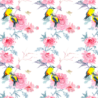 Binnengordijn met vogels op bloemen