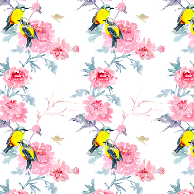 Binnengordijn met vogels op bloemen