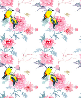 Binnengordijn met vogels op bloemen