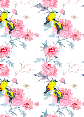 Binnengordijn met vogels op bloemen
