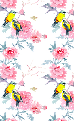 Binnengordijn met vogels op bloemen