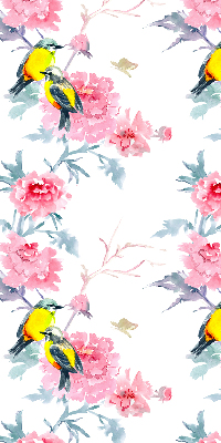 Binnengordijn met vogels op bloemen