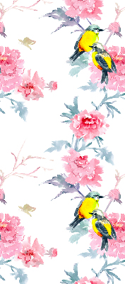 Binnengordijn met vogels op bloemen