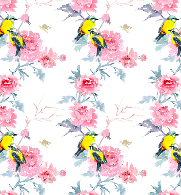 Binnengordijn met vogels op bloemen