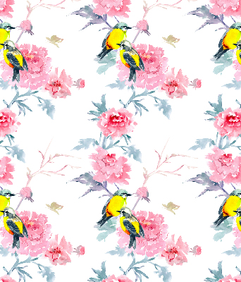 Binnengordijn met vogels op bloemen