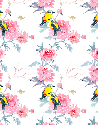 Binnengordijn met vogels op bloemen