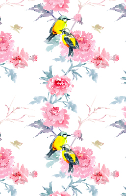 Binnengordijn met vogels op bloemen