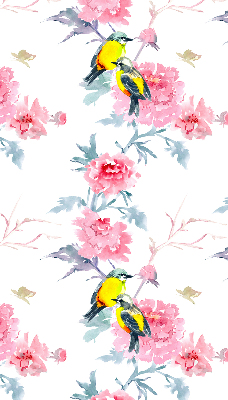 Binnengordijn met vogels op bloemen