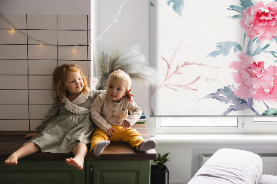 Binnengordijn met vogels op bloemen